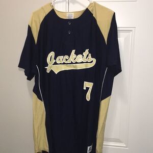 Authentic GT Georgia Tech #7 Sewn Blue Men’s Yellowjackets Team Baseball Jersey